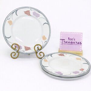 Dansk TIVOLI BELLES FLEURS GRAY Peach Mauve Flowers Rim Lunch Salad Plates Set 3